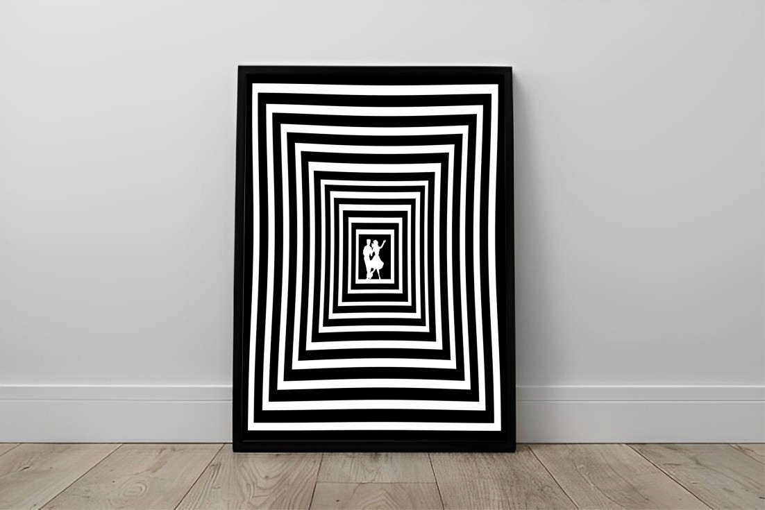 Quadro Decorativo Abstrato 3D Ilusão de Ótica Preto e Branco Sala e Hall
